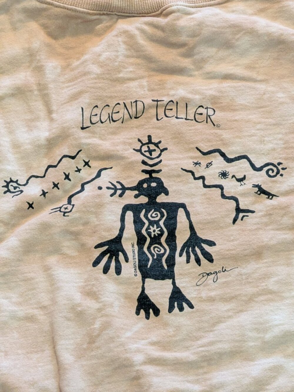 90's Dagoli "Legend Teller" Ancient Cave Art Tie Dye Crewneck Made in Canada - S - Picture 6 of 6
